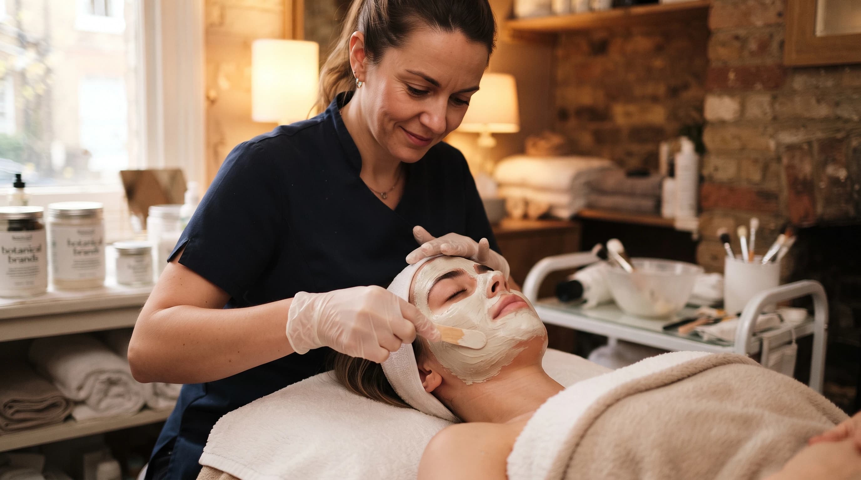 Beautician applying a skin mask