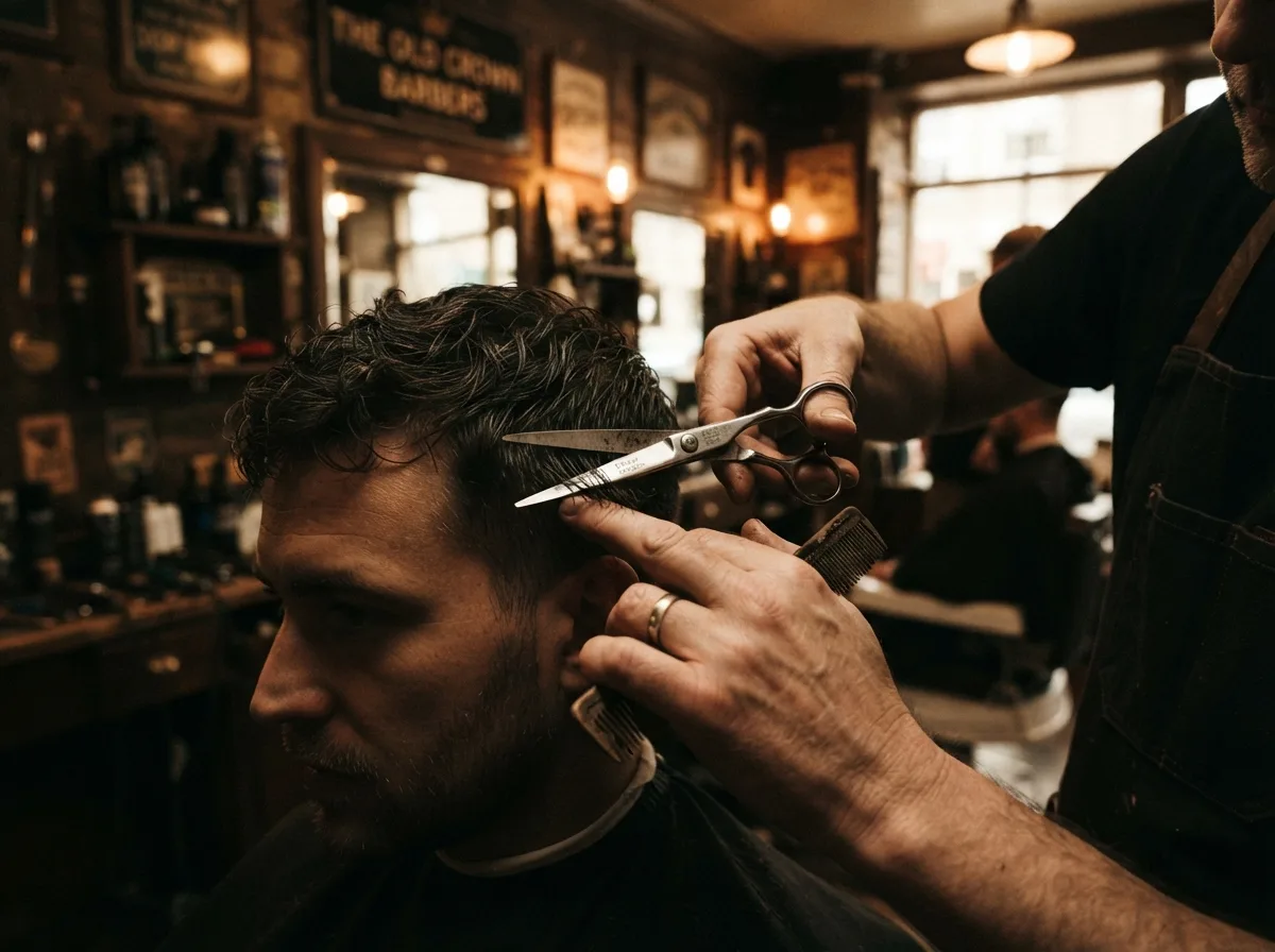Friseur beim Schneiden der Haare eines Kunden