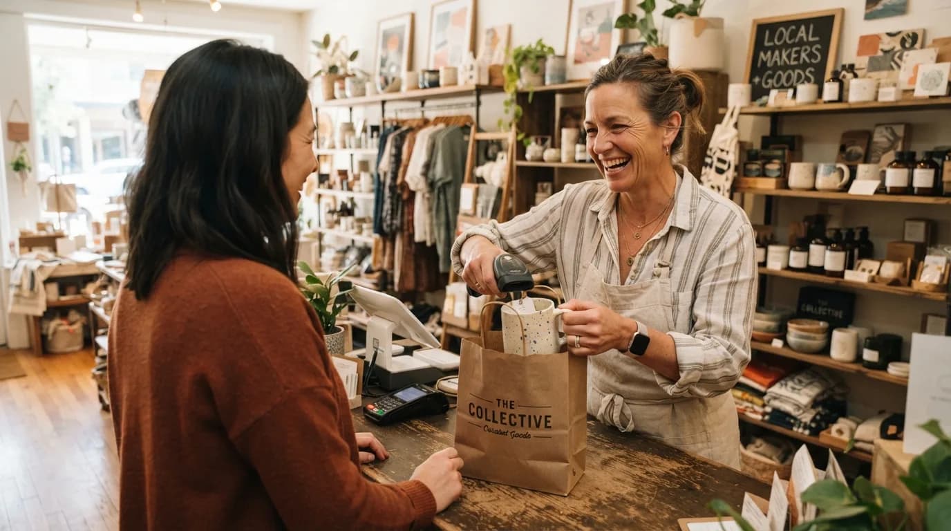 Shop owner scanning a product tag
