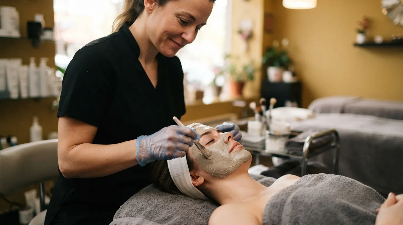 Beautician applying a skin mask